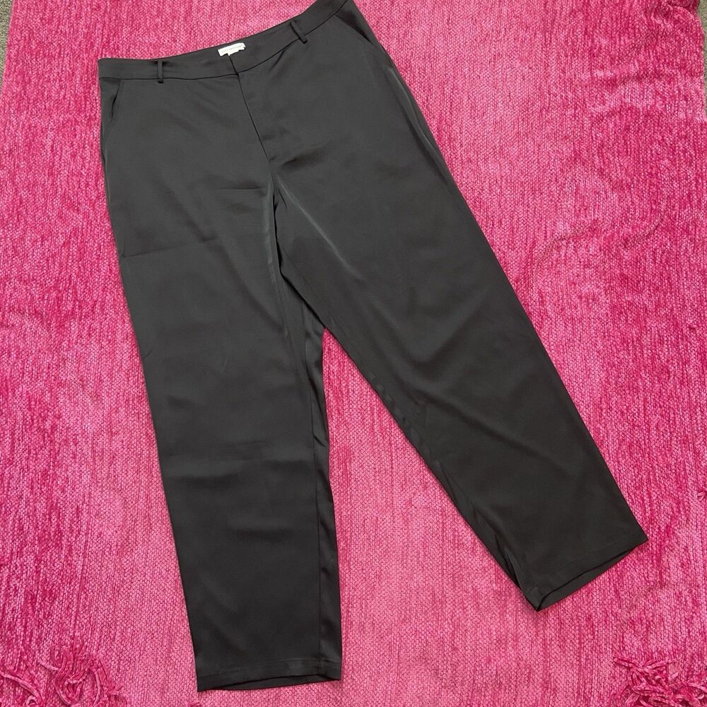 Good American Satin Dress Pants GWB0099 Black Size 16